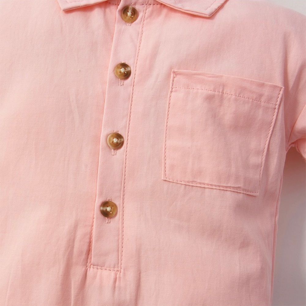 NWT - Size 9-12 month, girls solid lapel collar pocket jumpsuit, one piece, pink - Picture 3 of 6